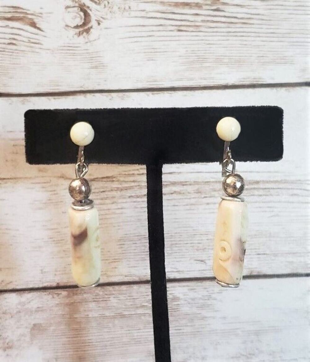 Vintage Clip On Earrings Unusual Dangle Stamped Hong Kong